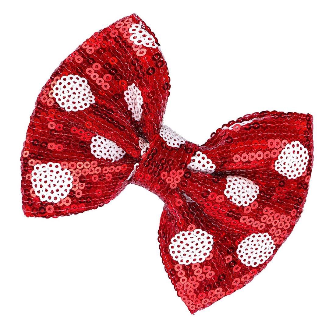 Christmas Glitter Hair Bows Clips Large Sequins Bow Hair Clips Red Dot Hair Barrettes Xmas Hairpin Hair Accessories for Women and Girls