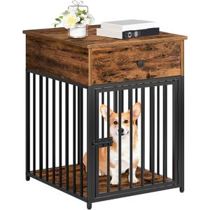 HOOBRO Dog Crate Furniture, Wooden Dog House, Decorative Dog Kennel with Drawer, Indoor Pet Crate End Table for Small Dog, Steel-Tube Puppy Cage, Chew-Proof, Rustic Brown and Black BF01GW03 HOOBRO Dog Crate Furniture, Wooden Dog House, Decorative Dog Kennel with Drawer, Indoor Pet Crate End Table for Small Dog, Steel-Tube Puppy Cage, Chew-Proof, Rustic Brown and Black BF01GW03