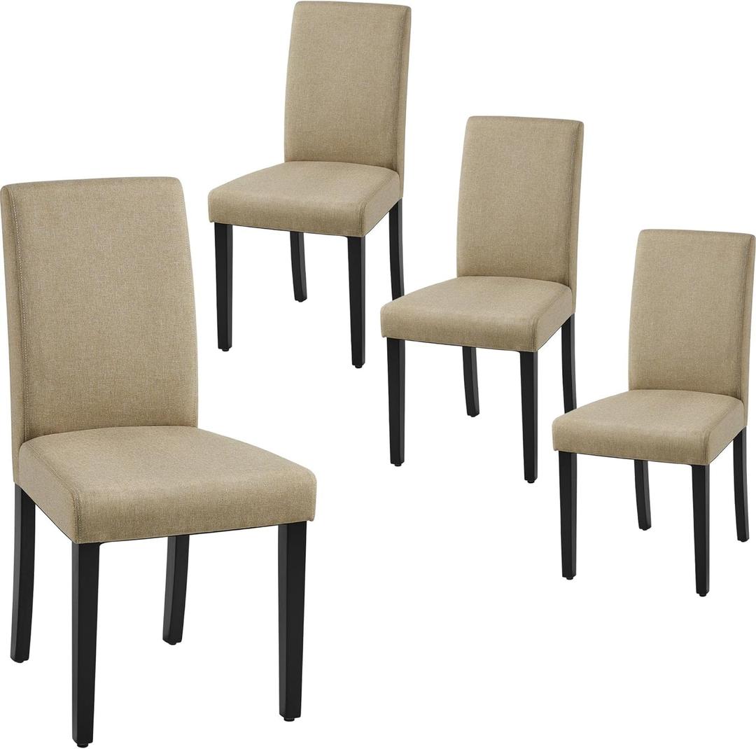 Yaheetech Dining Chairs Set of 4 Fabric Parson Upholstered Kitchen Chairs with Padded Seat and Solid Wood Legs for Dining Room/Restaurant, Armless Design, Khaki