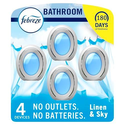 Febreze Bathroom Air Freshener, Odor-Fighting, Plug In Alternative, Air Fresheners for Home and Bathroom and Kitchen, Closet Air Fresheners, Linen & Sky Scent, 4 Count