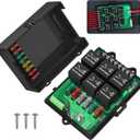 Joinfworld Relay Box Fuse Relay Box 12V Automotive Universal Fuse Panel with 6 Way Relays and 14 x ATC/ATO Blade Fuses 12 Volt Fuse Box Waterproof with Led Light and Relay Module (Upgraded)