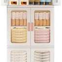 CXCJAI Storage Bins with Lids and Doors Storage Cabinet with Wheels Plastic Stackable Pantry Cabinet Cupboard Closet Foldable Kitchen Collapsible Storage Bins for Book Snack and Bathroom Organizer