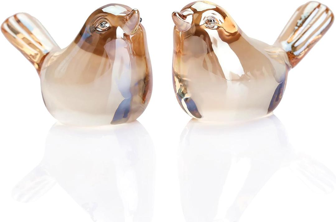 Small Bird Figurines Home Decor Glass Crystal Bird Statue Modern Style Decorative Ornaments for Living Room, Bedroom, Farmhouse, Office Desktop, Book Shelf, Coffee Table, Cabinets (Gold)