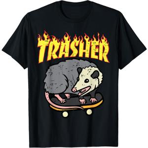 Opossum Skateboard Trasher Funny Possum Skater Men Boys Kids T-Shirt (Small, Black)
