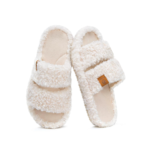 EverFoams Womens Fuzzy Open-toe Slippers Soft Comfy Memory Foam Indoor House Shoes, 9-10
