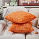 Easter Throw Pillow Covers 18x18 Set of 2, Easter Decorations, Soft Plush Faux Fur Jacquard Carrot Throw Pillow Covers for Bedroom Sofa Couch, Orange Pillow Cases, Home Decor