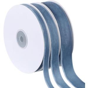 Jutom 3 Rolls Christmas Vintage Velvet Ribbon Vintage Solid Color Velvet Ribbon for Christmas Wedding Wrapping DIY Crafts Decoration Favors, Total 30 Yards(Gray Blue)