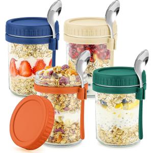 DRKIO 4 Pack Glass Overnight Oats Containers with Lids and Spoons 16 Oz Mason Jars for Overnight Oats Jars Leak Proof Oatmeal Container Meal Prep Jar for Cereal Fruit Vegetable Milk Salad Yogurt DRKIO 4 Pack Glass Overnight Oats Containers with Lids and Spoons 16 Oz Mason Jars for Overnight Oats Jars Leak Proof Oatmeal Container Meal Prep Jar for Cereal Fruit Vegetable Milk Salad Yogurt