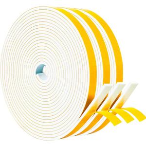Yotache Weather Stripping Door Seal Strip White 3/8" x1/8", 50Ft Total, Foam Insulation Tape Gasket for Door Frame and Windows, 3 Rolls x 16.5Ft