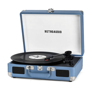 Vinyl Record Player Bluetooth Vintage Portable Suitcase Turntable with Built-in Speakers 3-Speed Belt-Driven Record Player Support RCA Output and Headphone Output