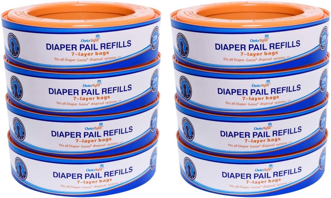 ChoiceRefill Compatible with Diaper Genie Pails, 8-Pack, 2600 count