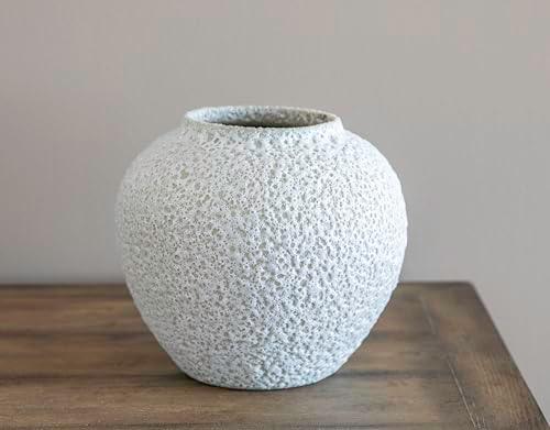 CozyWel White Ceramic Vase Flower Vase, Big Textured Round Vase for Centerpieces, Kitchen, Living Room, Bedroom Decor Gifts