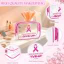 Set of 10 Small Makeup Bag Breast Cancer Awareness Pink Ribbons Cosmetic Bags PVC Waterproof Travel Organizer Toiletry Makeup Pouches Breast Cancer Gifts for Women Nurses(Character Style)
