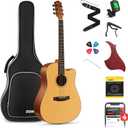 Donner 41 Acoustic Guitar Bundle for Beginners Adults with Online Lesson, 4/4 Full Size Steel Acustica Guitarra with Gig Bag, Tuner, Strap, Strings, Picks, Capos, Cutaway, Natural, DAG-1C/DAD-110C