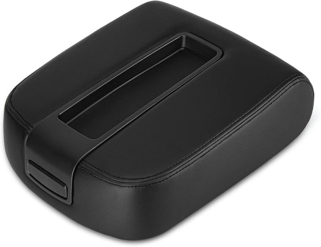Black Center Console Cover Armrest Lids with Base for 07-13 Chevy Avalanche Suburban Tahoe, 07-14 Silverado/GMC Sierra 1500 2500HD 3500HD, Yukon XL, Replace 15217111 15941534 19328718