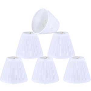 Aspen Creative 51516-6, Hardback Empire Transitional Clip-On Chandelier Lamp Shade, Mushroom Pleated White Faux Silk Fabric, 3" Top x 6" Bottom x 5" Slant Height, Set of 6