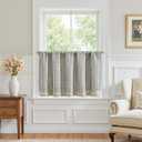 jinchan Double Layer Striped Linen Kitchen Tier Curtain Rustic Cafe for Living Room Bathroom Half Window Curtain Light Filtering Rod Pocket 1 Panel 24 Inch Charcoal Grey