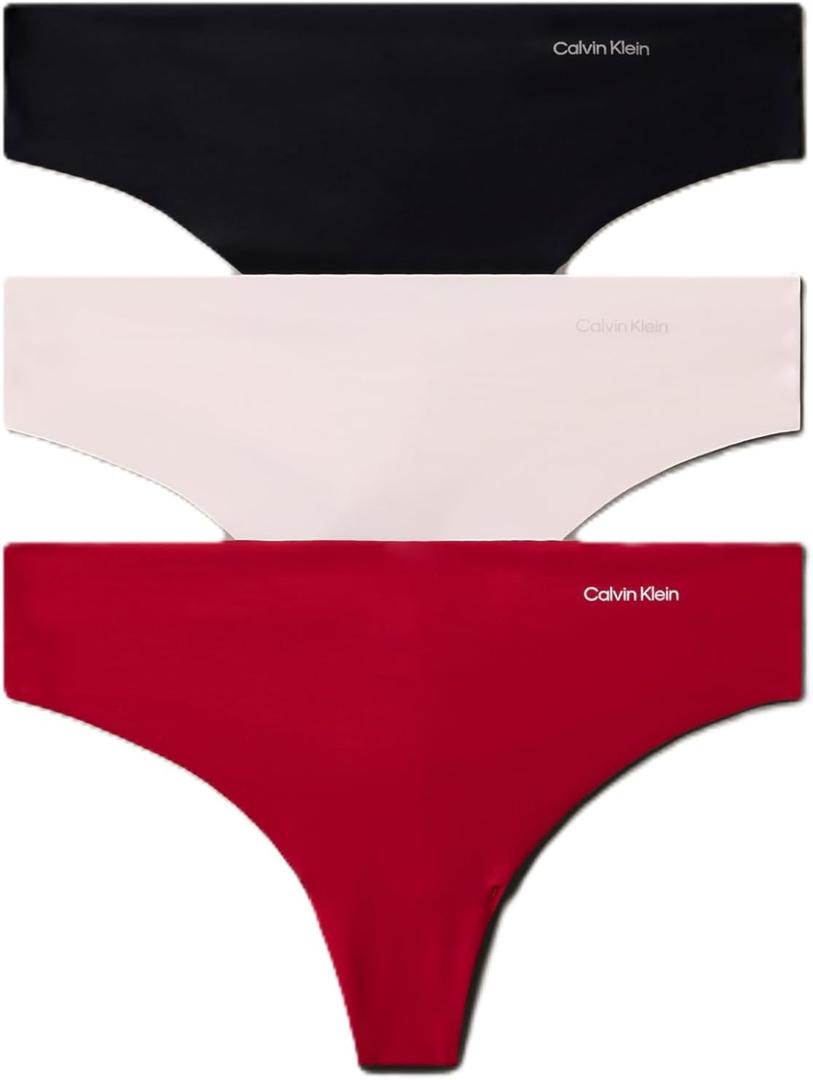 Calvin Klein Women's Invisibles Seamless Thong Panties, 3 Pack (Black, XL)