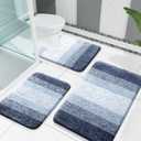OLANLY Bathroom Rugs Sets 3 Piece, Soft Absorbent Microfiber Bath Mats and U-Shaped Contour Toilet Rug, Plush Shaggy Bath Mat Set for Bathroom (30"x20"+24"x16"+24"x20", Dark Blue)