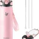 Enerbone 24 oz Insulated Water Bottle, Stainless Steel Bottle with Carrying Strap, Double-Wall Vacuum Insulation Design, Leakproof Sports Bottle with Straw, Keep Drinks Cold or Hot for Hours (Pink)