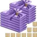 RUDONG M 100 Pcs Light Purple Satin Napkins and Napkin Rings Set, 17 x 17 Inch Square Cloth Napkins Set of 50, Silky Soft Table Napkins Bulk for Weddings, Banquet, Parties Dinner Decoration