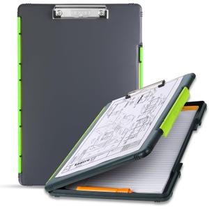 Dexas Legal Size XL Slimcase 2 Storage Clipboard, Gray with Green Clip, 15.5" x 10.5"