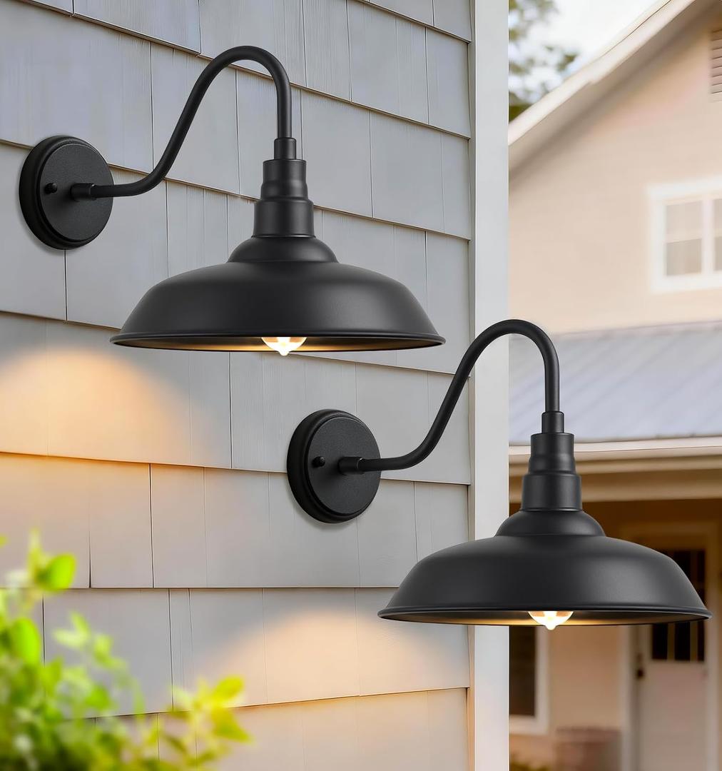 14" Outdoor Barn Gooseneck Lights, Large Farmhouse Fixtures, 2-Pack, 14 Dome - 2 Pack