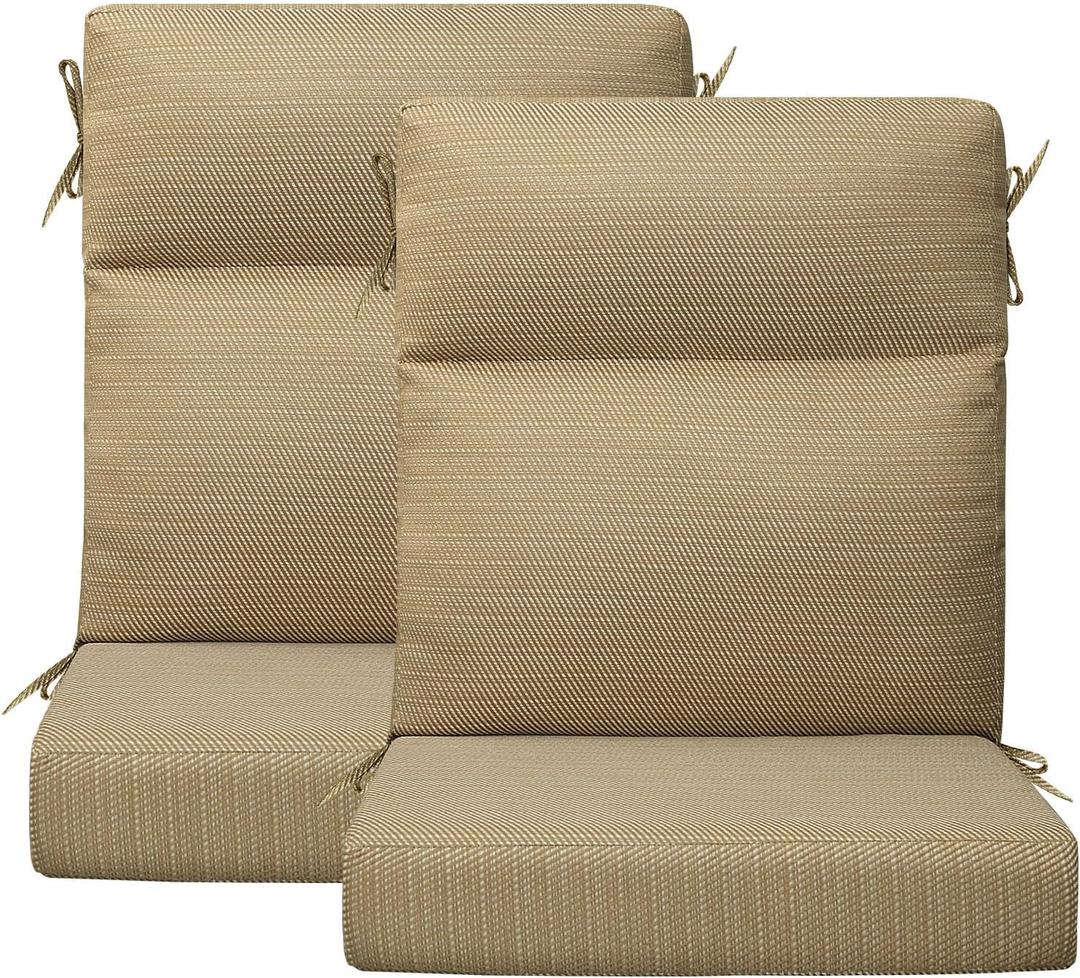 Outdoor Patio Chair Cushions 44x21x3.5 inch, Set of 2 Thicken Comfy Cushions for Rocker Non Slip Fade Shield Water Repellent High Back with Ties, Yellow Weave Pattern