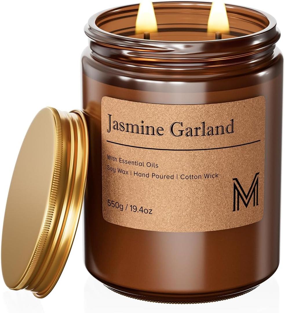 M&SENSE Jasmine Garland Scented Large Candle, 19.4oz Aromatherapy Candle for Home Fragrance, Natural Organic Soy Wax Long-Lasting for Stress Relief, Yoga, Gifting for Birthday, Housewarming