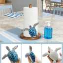 Blue Turtle Paper Towel Holder, Coastal Beach Ocean Home Decor for Kitchen Bathroom Countertop, 3D Sea Turtle Gifts for Women