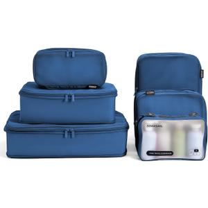 6 Set Compression Packing Cubes for 7–14 Day Travel, Dark Blue