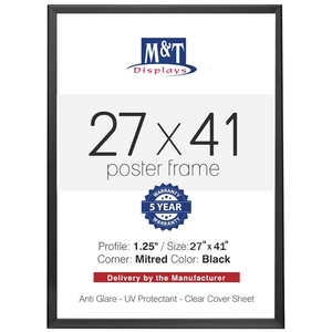 M&T Displays Snap Poster Frame Black 1.25" Aluminum Profile Front Loading Wall Mounting Photo Picture Document Certificate Sign Holder Mitered Corner Anti Glare Cover (Black, 27x41 in)