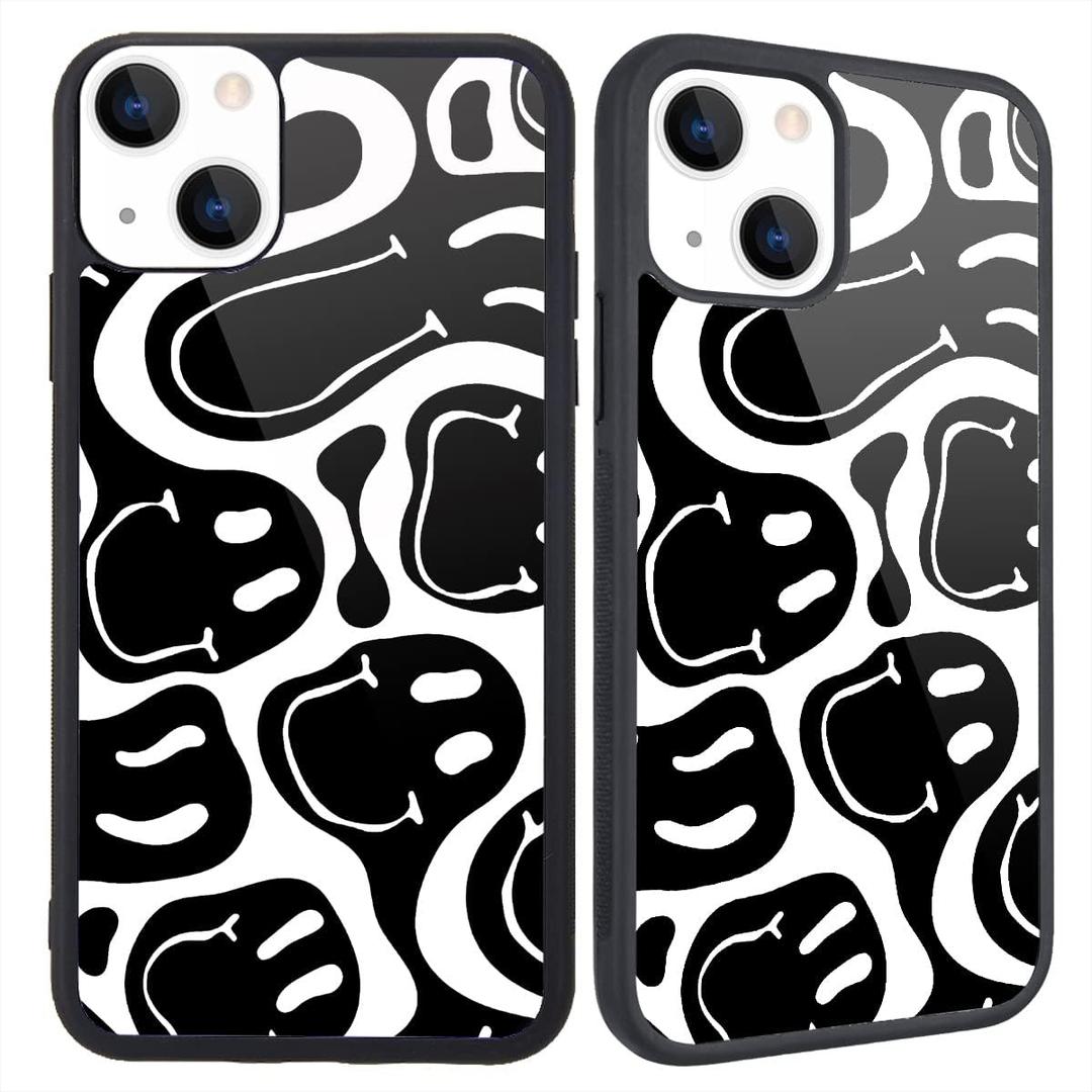 MAYCARI Compatible with iPhone 13 mini Case for Children Women Funny Face Design, Hard Back Cover with Black Funny Cute Cool Art Pattern Soft TPU Bumper Phone Case