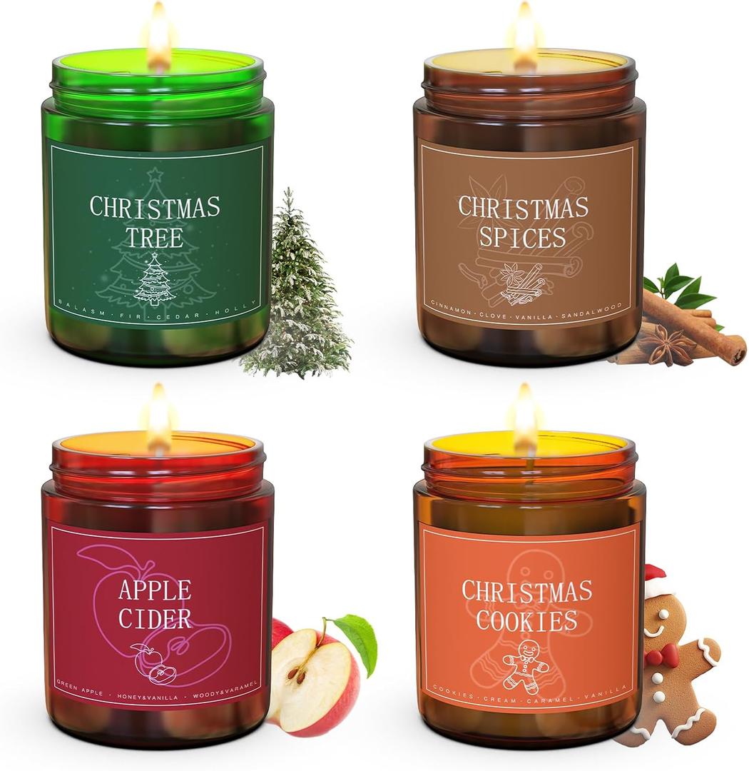Christmas Candle Set,4Pack Scented Candles Holiday Candle Gifts,Soy Wax Candles Home Christmas Decoration, Xmas Gift Candle for Women and Men - Scents of Christmas EVE Gifts