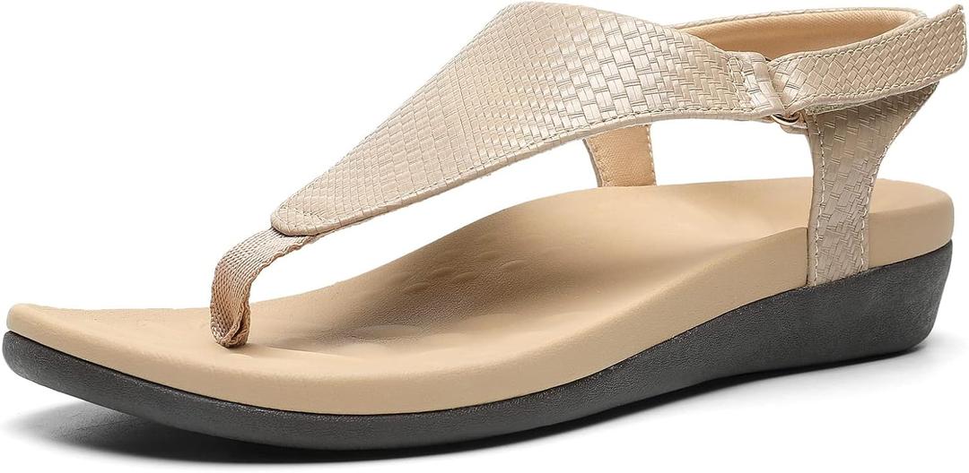 UTENAG Womens Arch Support Sandals Orthotic Adjustable Thong Flip Flops Beige 11