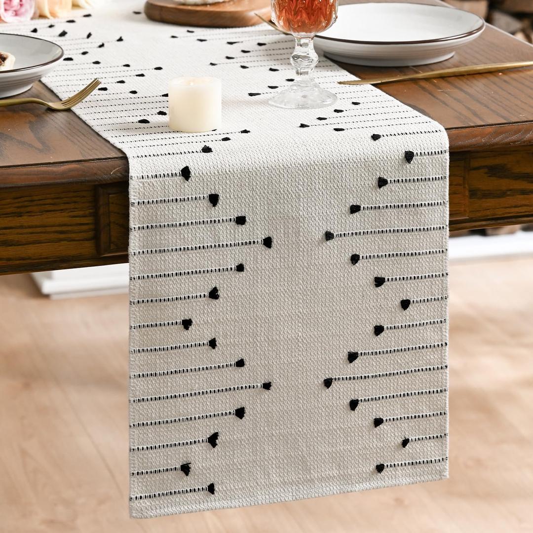 Artoid Mode Black Boho Table Runner for Farmhouse RusticSeasonal Holiday Macrame Burlap Kitchen Dining Table Decoration for Home Party Decor 12x108 Inch