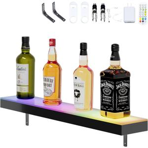 Dethan 1 Tier 24 Inch Liquor Bottle Display Shelf  Wall-Mounted Acrylic Wine Rack for Home Bar, Kitchen, or Restaurant Use  Modern Alcohol Bottle Organizer for Counter or Wall
