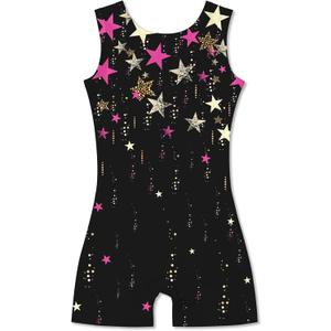 Idgreatim 2-10 Years Gymnastics Leotards for Girls Sparkly Biketards Unitards Athletic Tumbling Outfit (Black Star)