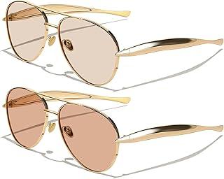 Gold Trendy Aviator Sunglasses for Women Men, Retro 2025 Metal 70s Oversized Sun Glasses