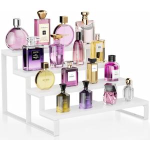 White Wood Cologne Organizer for Men Women,4 Tier Perfume Stand for Dresser Waterproof Cologne Stand with Anti-Slip pads for Party,Makeup,Figures,Cupcake,Perfume,Display Risers Stand Organizer