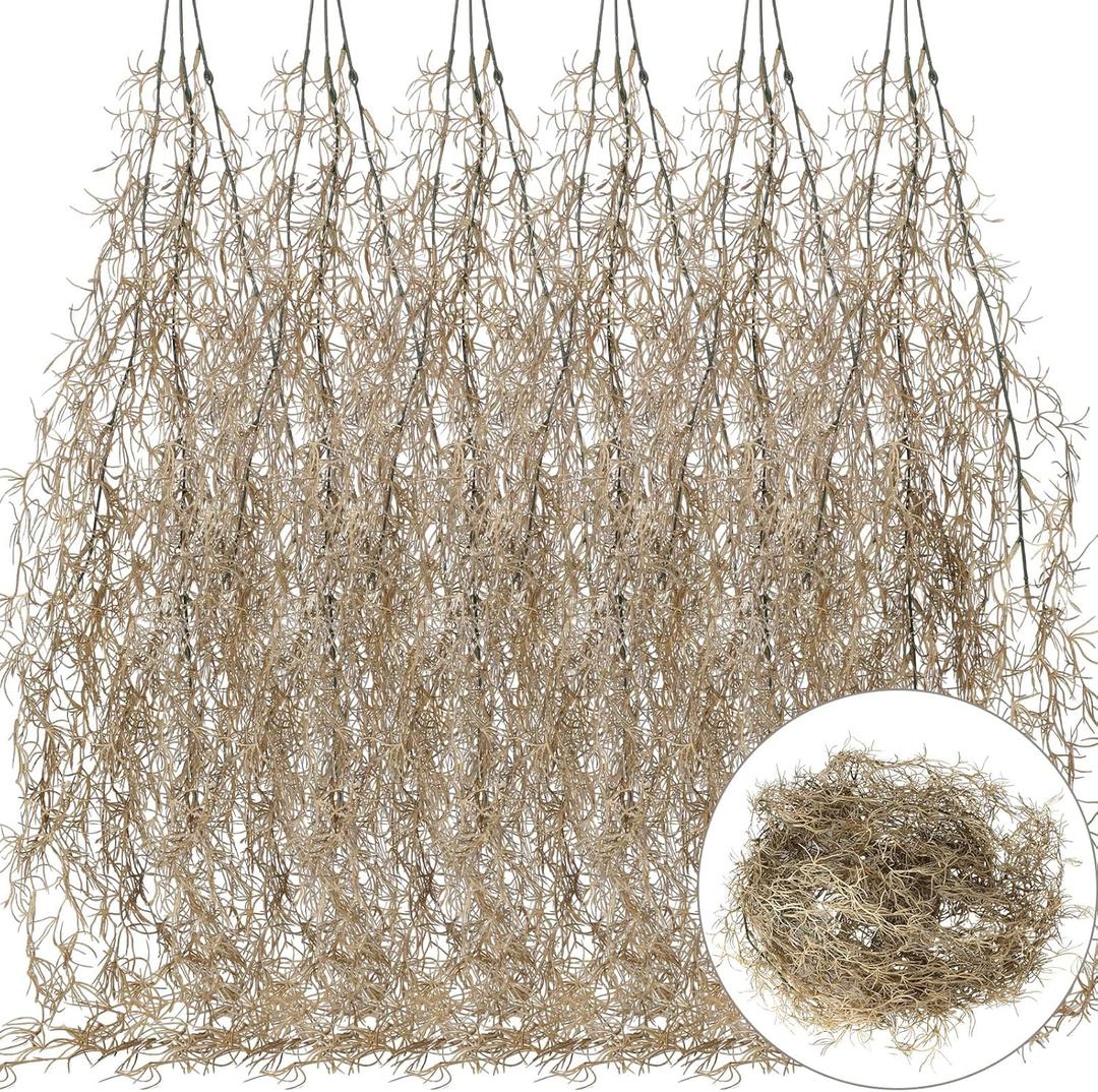 Giegxin Spanish Moss 41'' Fake Hanging Succulents Faux Moss Artificial Succulent Plants Vines Hanging Plants Swamp Decoration Potted Artificial Garland(Brown,12 Pack)