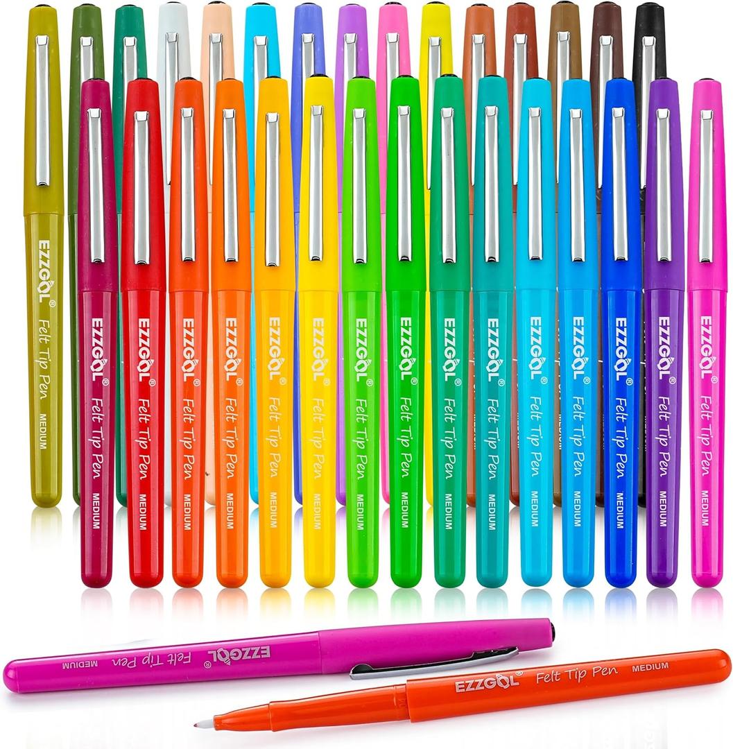 30 Colors Felt Tip Pens, 30 Pack, 0.7mm Premium Medium Fine Point, Felt Tip Markers For Valentines Day Gift Writing, Journal, Planner Coloring, Note Taking, Drawing, Art, School