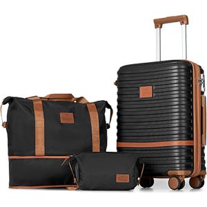 Joyway Carry On Luggage 20 Inch Expandable Suitcase with Spinner Wheel, 3 Piece Hard Shell Luggage Set with TSA Lock(Black)