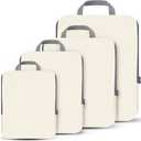 4 Set Compression Packing Cubes Travel - Travel Accessories Expandable Packing Organizers for Carry On - Essentials Luggage Bags - Beige