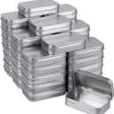 Metal Rectangular Empty Hinged Tins - Pack of 40 Silver Mini Portable Box Small Storage Kit & Home Organizer with lids craft containers 3-1/2''X2-1/2''X4/5''