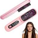 Go Brush Pro for Short Hair 2026, Portable Straightener Brushs for Travel, with LCD Temperature Display, Fast Heating Cordless Mini Hair Brushs (Pink)