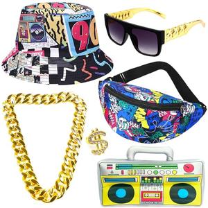 Gionforsy Hip Hop Costume Kit 80s 90s Outfits Accessories Rapper Accessories Bucket Hat Sunglasses Gold Chain Ring (90s Vintage)