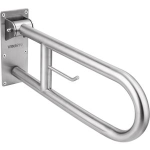29.5 INCH Stainless Toilet Safety Rails,Disabled Flip-Up Bathroom Grab Bar with Paper Holder,Toilet Handrails Hand Grips Handle Shower Assist Aid, WochiTV Handicap Grab Bars for Elderly