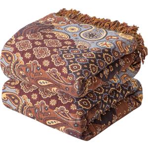 Boho Throw Blanket for Couch Sofa Bed, 100% Cotton Woven Quilt with Tassel 60x80, Super Soft Muslin Blanket with Patchwork Printed, Decorative Reversible Bed Blanket/Cover for All Seasons