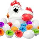 TEMI Toddler Chicken Easter Eggs - Color Matched Game Shape Sorter with 6 Toy Eggs for Kids 3-5, Fine Motor Skills Sensory Toys, Educational Gifts for 3-6 Girls Boys Baby